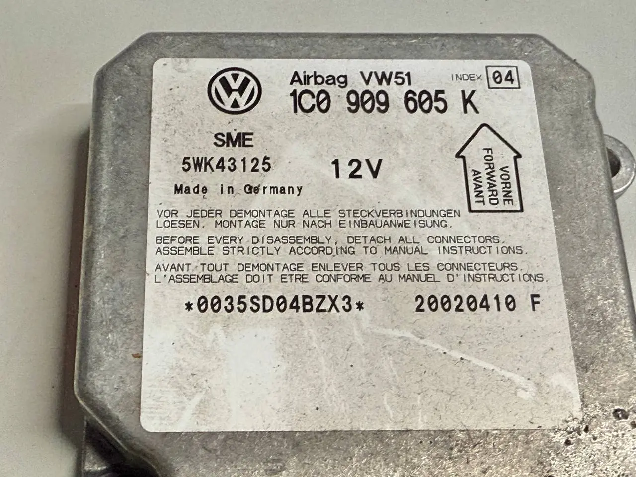 Airbag Steuergerät VW Polo 9N1 1,2L 2002 1C0909605K, 5WK43125