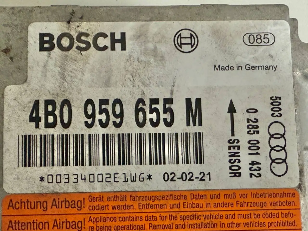 Airbagsteuergeraet Steuergeraet A6 Avant 4B5 TDI 2.5L 2002 4B0959655M
